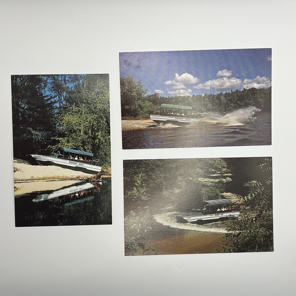 Vintage Postcards Lot of 3 Wisconsin Dells Duck Boat amphibious landing Unposted