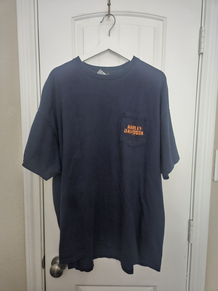 Vintage Mancuso Harley-Davidson Crossroads Houston TX T-Shirt Pocket Tee Navy XL