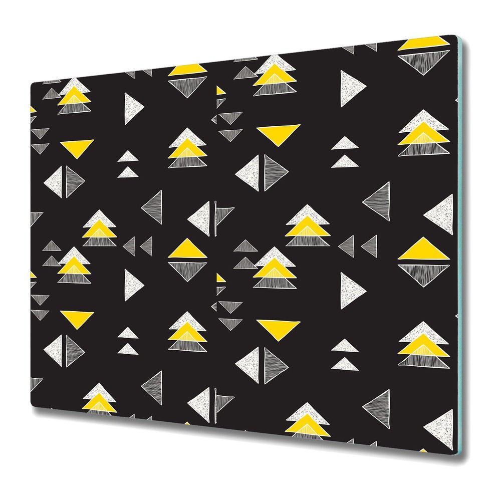 Serving Chopping Board Glass Cover Hand drawn triangles black and yellow 60x52