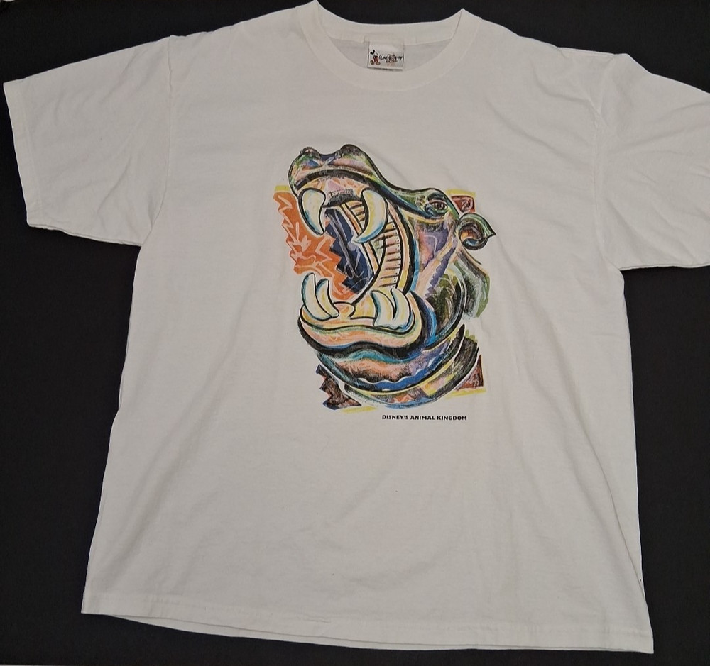 Vintage 90s/Y2K Disney World Animal Kingdom T-Shirt Size XL Hippo Roller Coaster