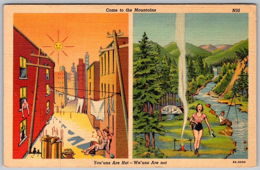 Vtg Linen Postcard Come To The Mountains Asheville, NC 1940s