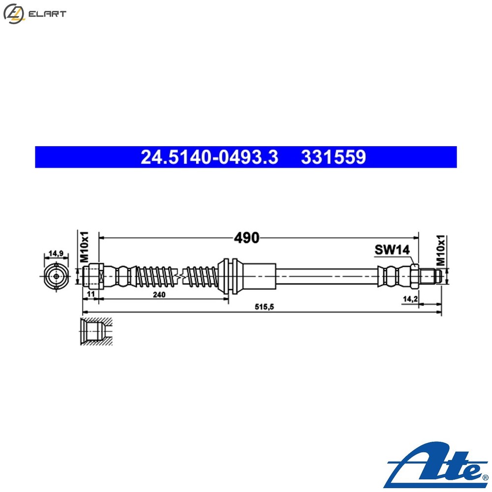 BRAKE HOSE 24.5140-0493.3 FOR MERCEDES-BENZ M 274.920 2.0L OM651.916/913 2.1L