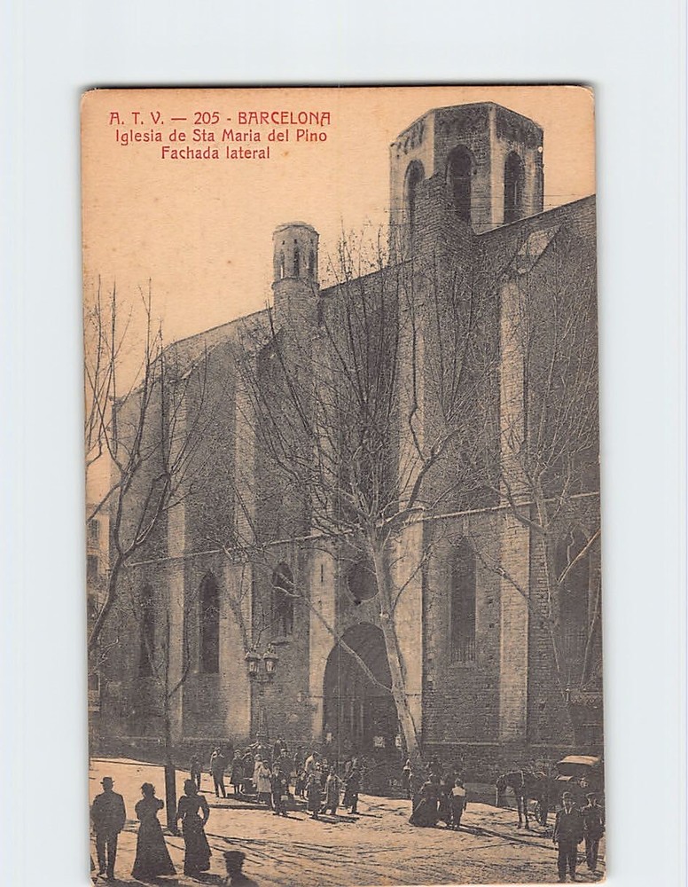Postcard Basilica of Santa Maria del Pi in Barcelona Spain