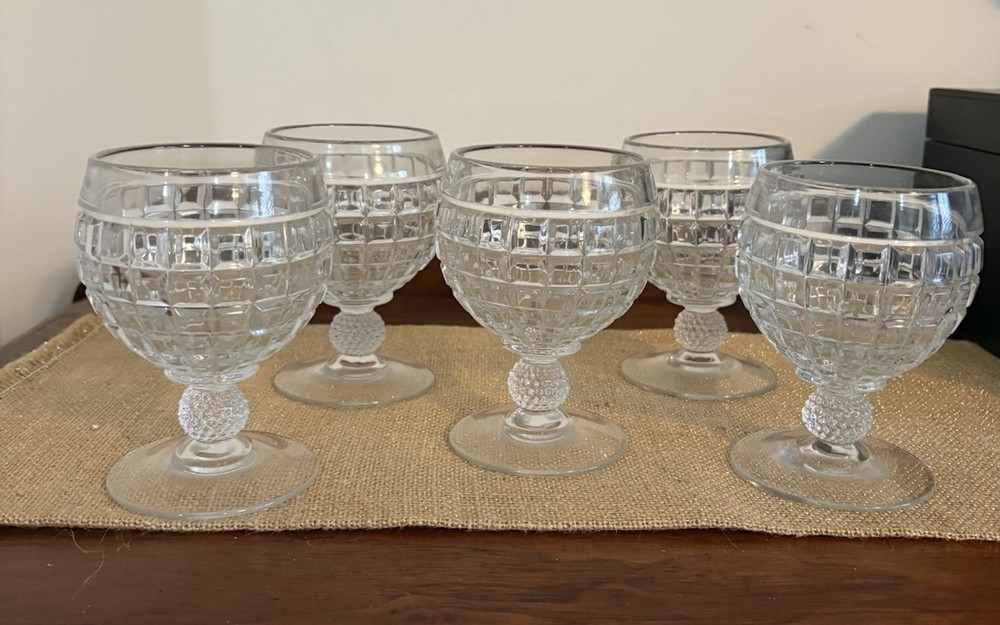 Vintage Heisey Victorian Water Goblets with Waffle Pattern Set of 5
