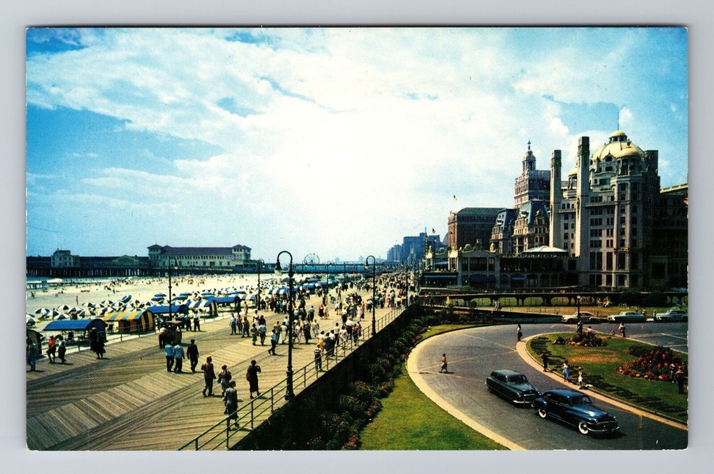 Atlantic City NJ-New Jersey, Boardwalk Beach Hotel View Vintage Postcard