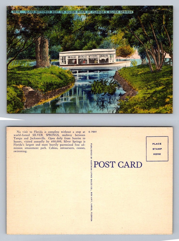 Silver Springs, FL-Florida, Glass Bottom Boat River Scene Old Vintage Postcard