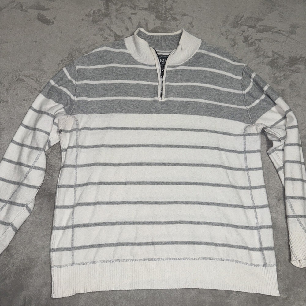BKE BUCKLE ATHLETIC FIT  MEN'S XL SWEATER LIGHT Stripe COTTON  1/4 ZIP  PULLOVER