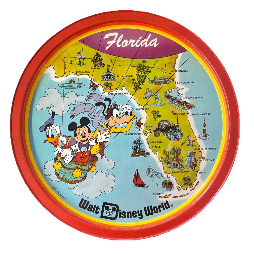 Walt Disney World Florida Map Metal Tin Tray 10.75”