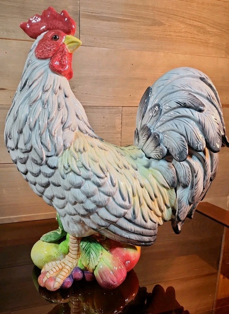 Vintage Fitz and Floyd Large Ceramic Rooster W/Leaf & Fruit Original Box 14.5