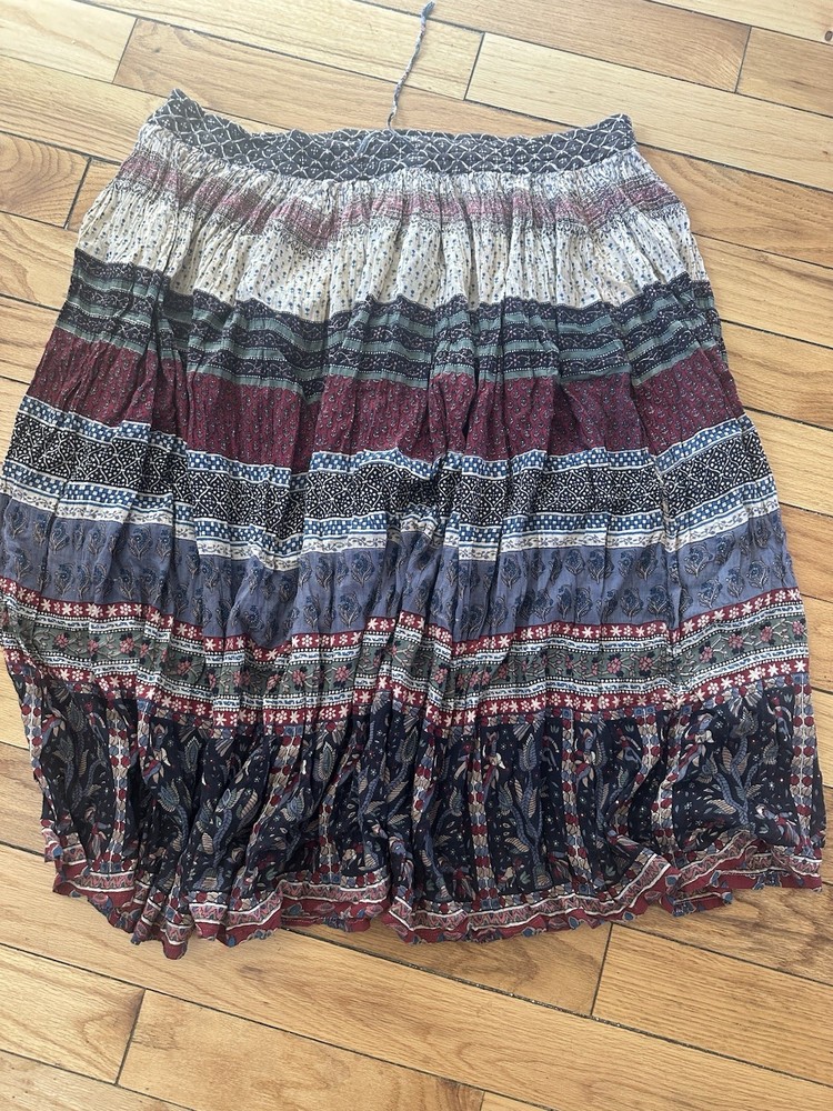 Zero Zero Midi Length Boho Skirt Multicolored With Drawstring Waist Size M
