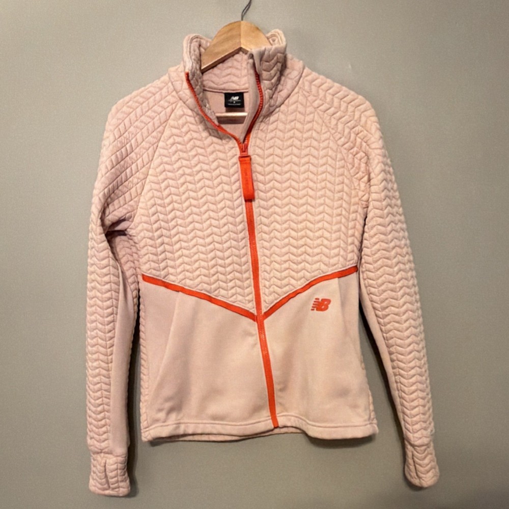 New Balance Women's Chevron Full Zip Activewear Jacket Light Pink Orange S