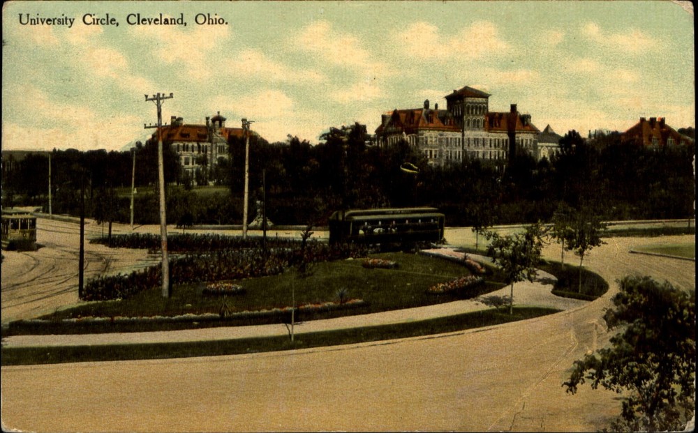 University Circle Cleveland Ohio OH trolley mailed 1910 ~ vintage postcard