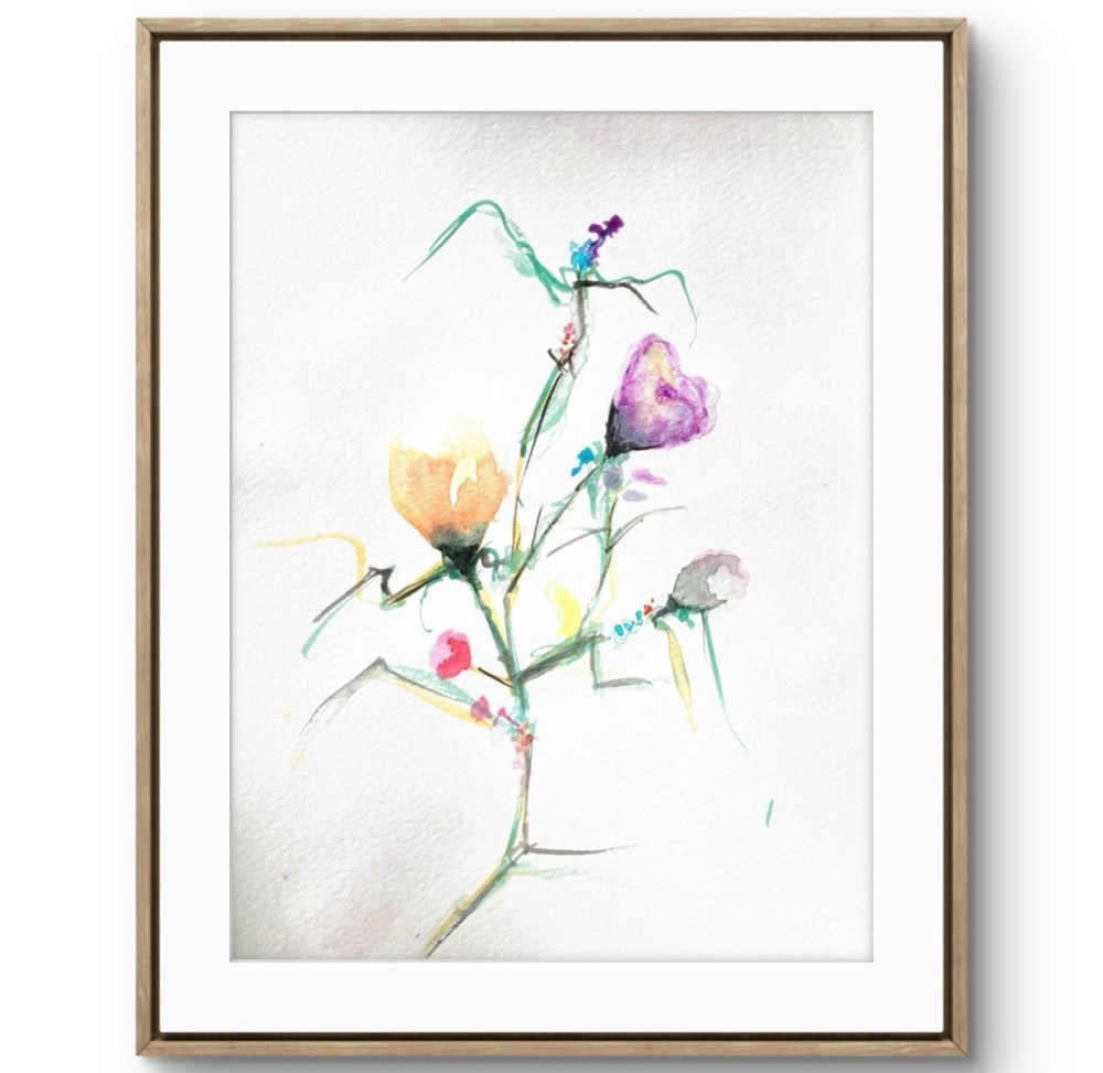 TITA PAINTZ Watercolor Flowers Botanical Minimalist Hand Painted Art 9x12 Home