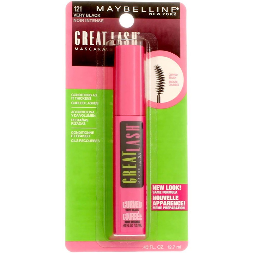 3 Pack Maybelline Great Lash Curved Brush Washable Mascara, Very Black 121, 0...