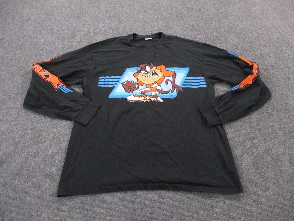 Vintage Tasmanian Devil Shirt Mens L Black Taz Loony Tunes Graphic Football 90s