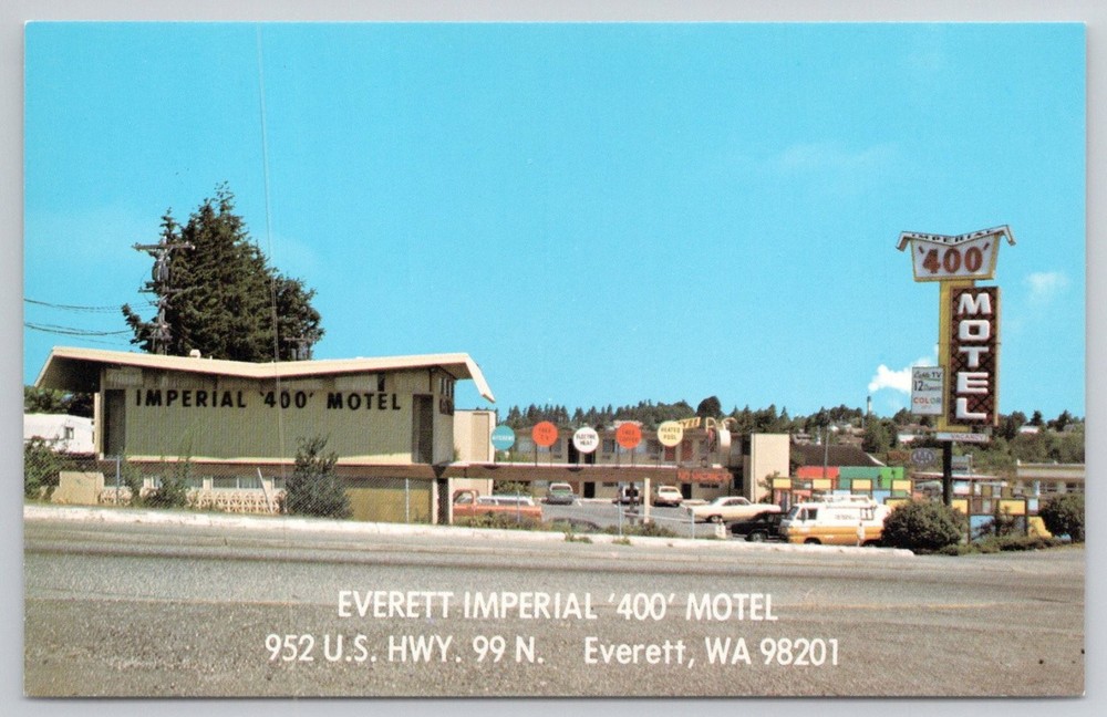 Everett Imperial '400' Motel WA Postcard U.S. Hwy 99 N 1960s Chrome