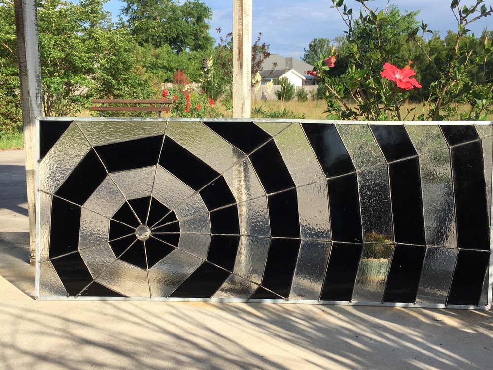 Abstract Stained Glass Transom Panel with Spiderweb Design Modern Window Divider-image