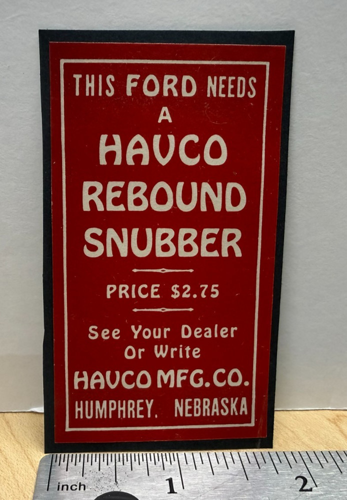 Humphrey, Nebraska Ephemera-Havco Rebound Snubber Advt for Ford Vehicle 1930-40s