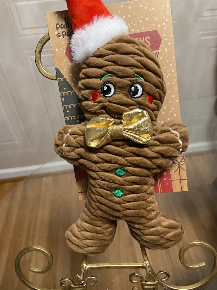 Pally Paws ~ Christmas/Holiday~ Gingerbread Man W/Santa Hat Squeaky Dog Toy 12”