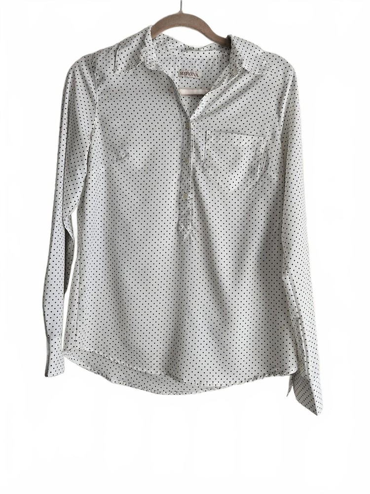 Merona Women's Black Polka Dot Long Sleeve Blouse size Small
