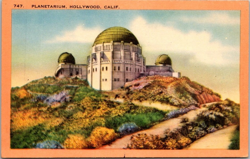 Griffith Observatory Planetarium Hollywood CA Linen Postcard Vintage Longshaw