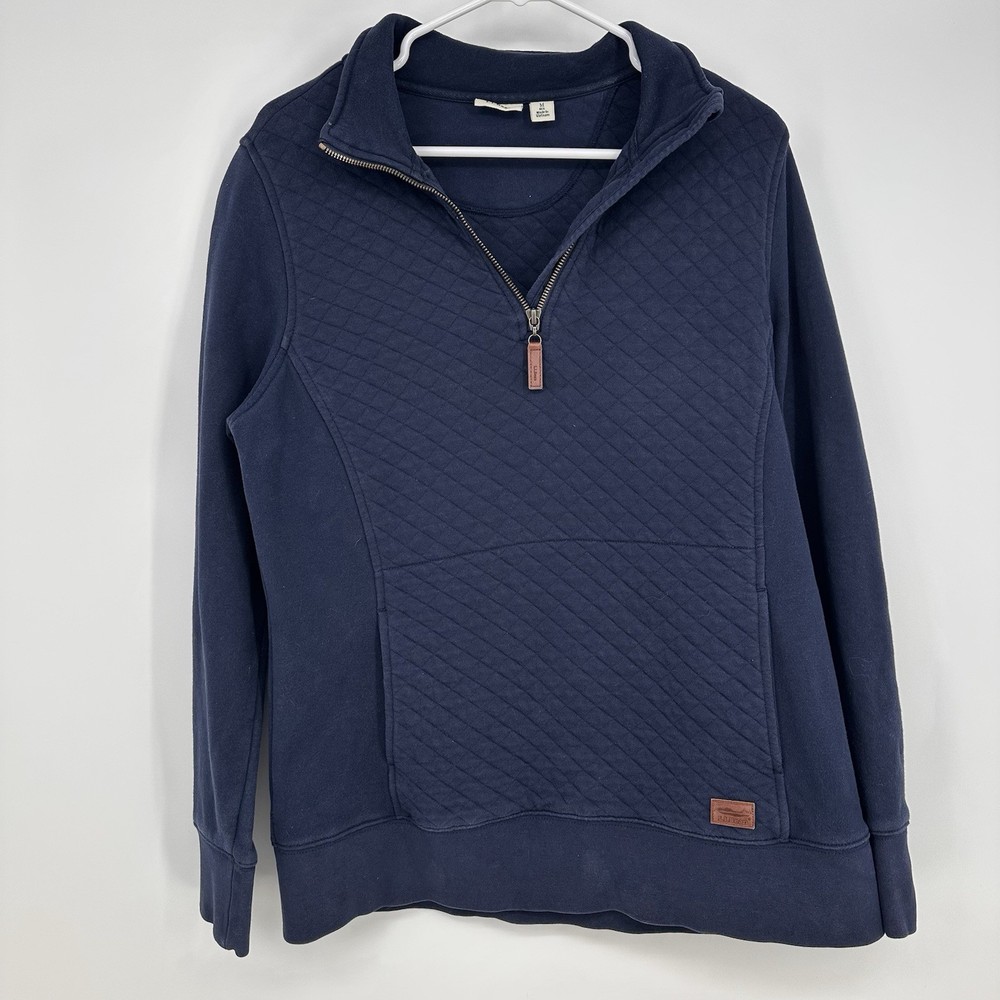 LL Bean Women's Quilted Quarter-Zip Pullover Sweater Navy Blue  Size M   A-4