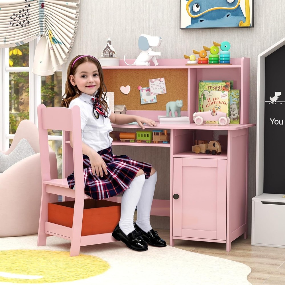 Pink Wooden Toddler Table and Chair Set for Kids by TaoHFE