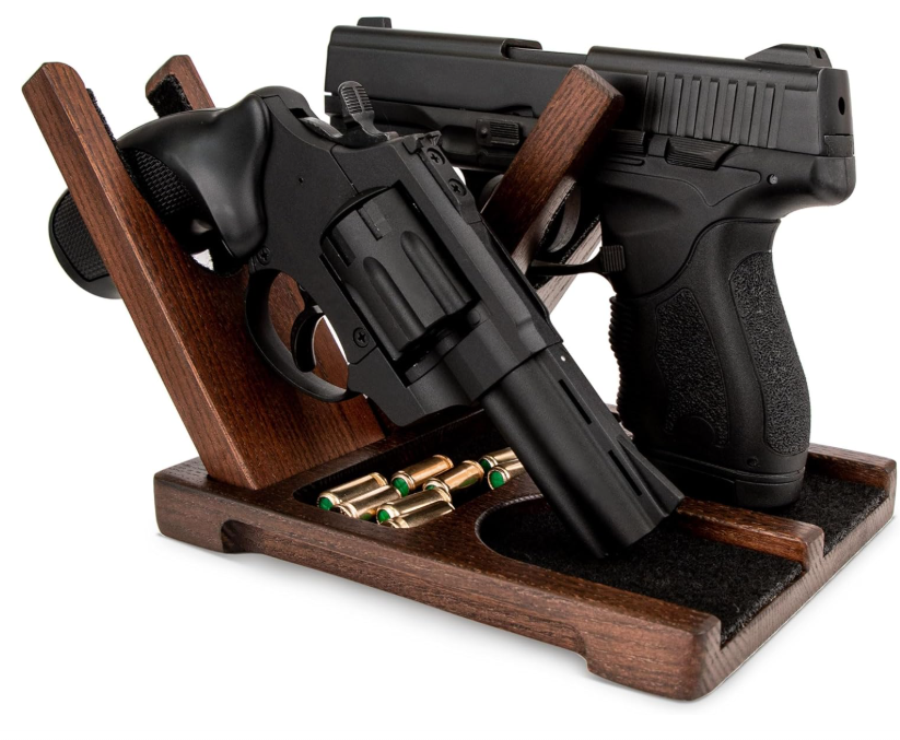 Wood Pistol Rack for Gun Safe - Handmade Ash Wood Handgun & Revolver Storage Org