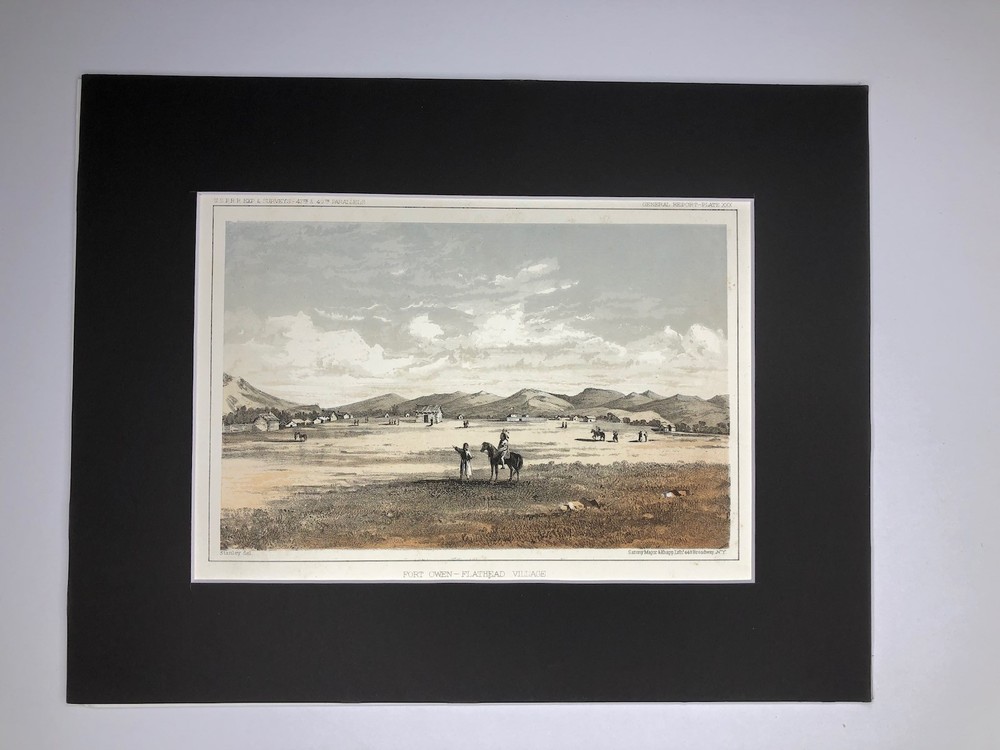 Fort Owen - Flathead Village Hand tinted Lithograph Railroad Survey 1855-1861