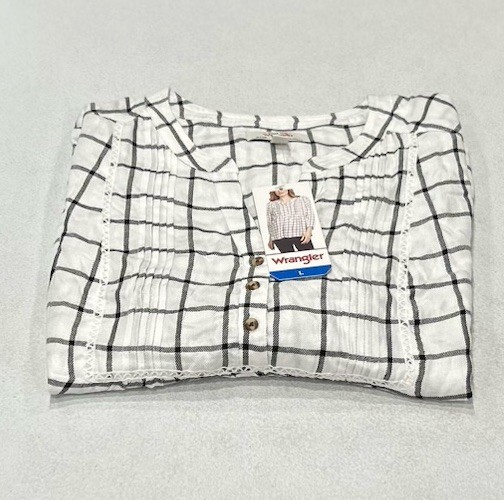 Wrangler Women's Plaid Blouse, White, Size L