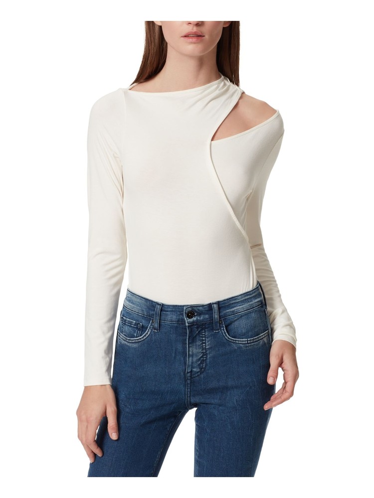 JEANS Womens White Fitted Thong Back Snap Closure Long Sleeve Body Suit Top XL