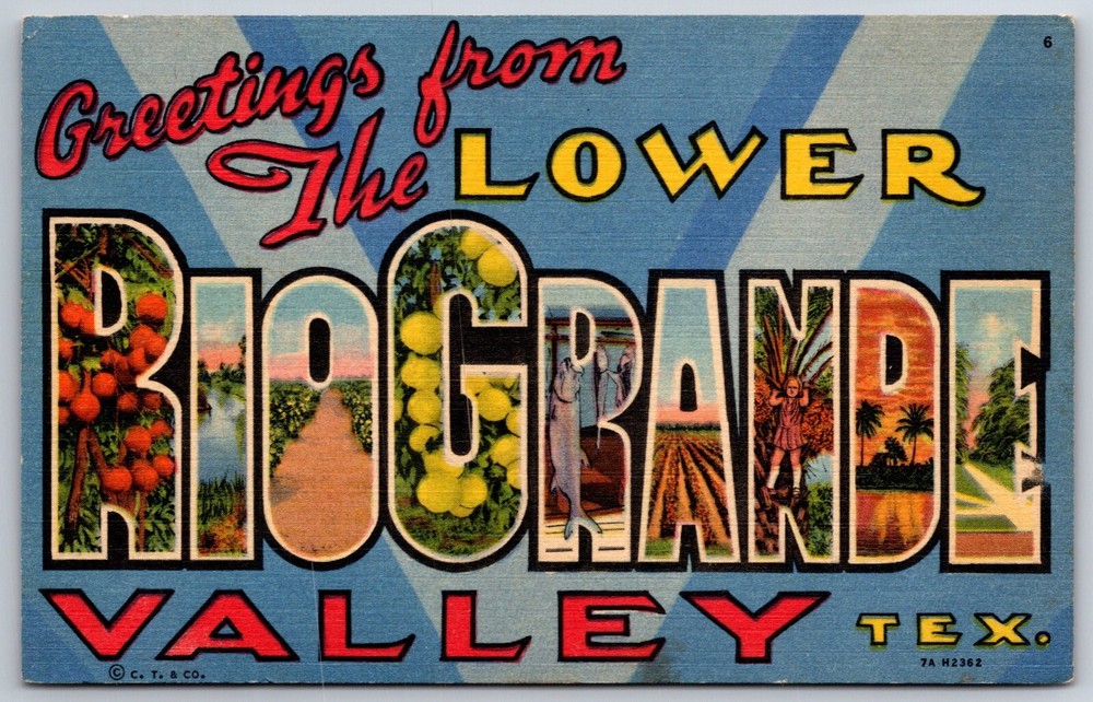 Greetings From The Rio Grande Valley Texas~PM 1958~Large Letter Linen Postcard