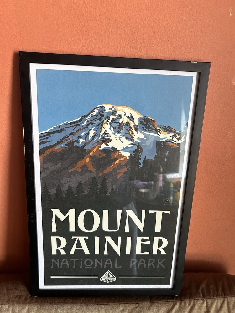 Vintage Framed Mount Rainier National Park Poster Retro Mountain Wall Art Decor