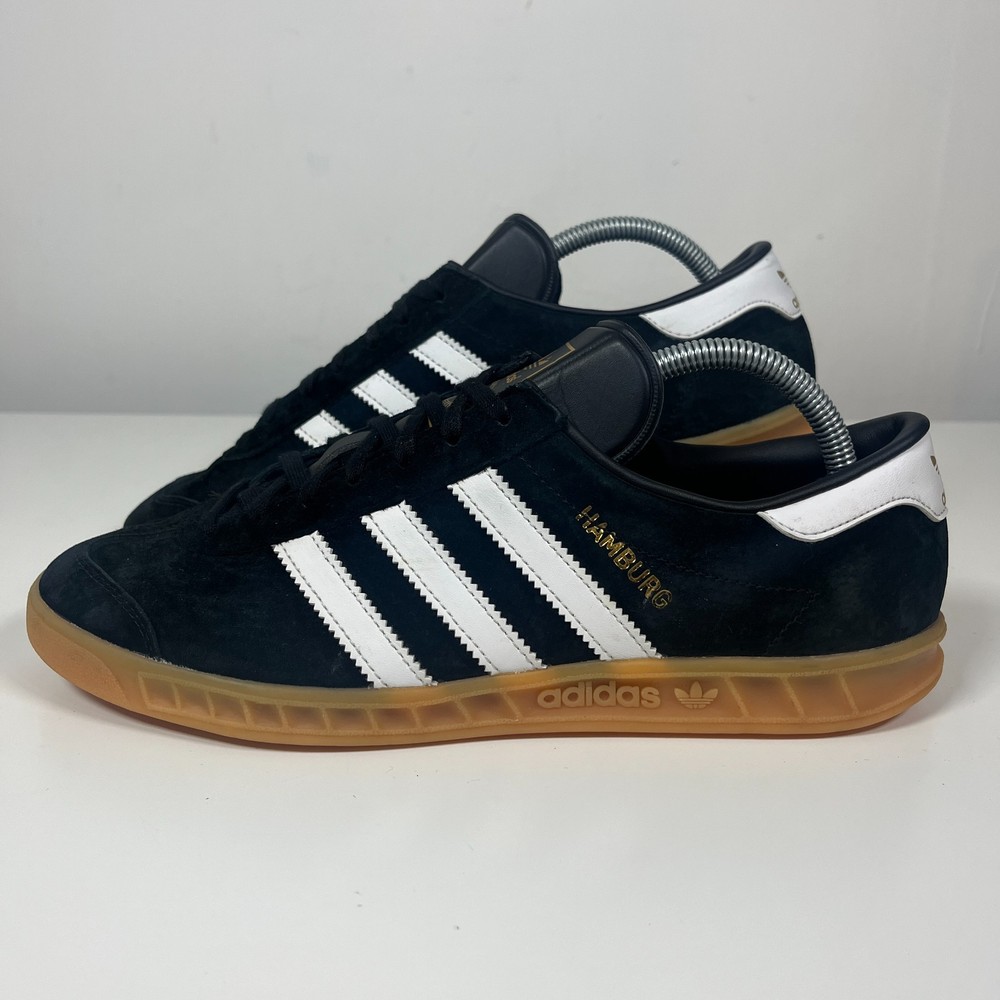 Adidas Hamburg Mens Trainers Black/White/Gum Sole Shoes - Size 8 UK