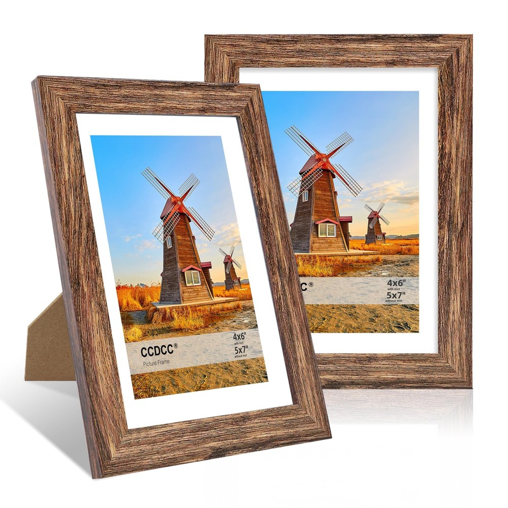 ccdcc 5x7 Picture Frame Set of 2, 5 x 7 Wood Photo 5x7-2Pack, Rustic Brown