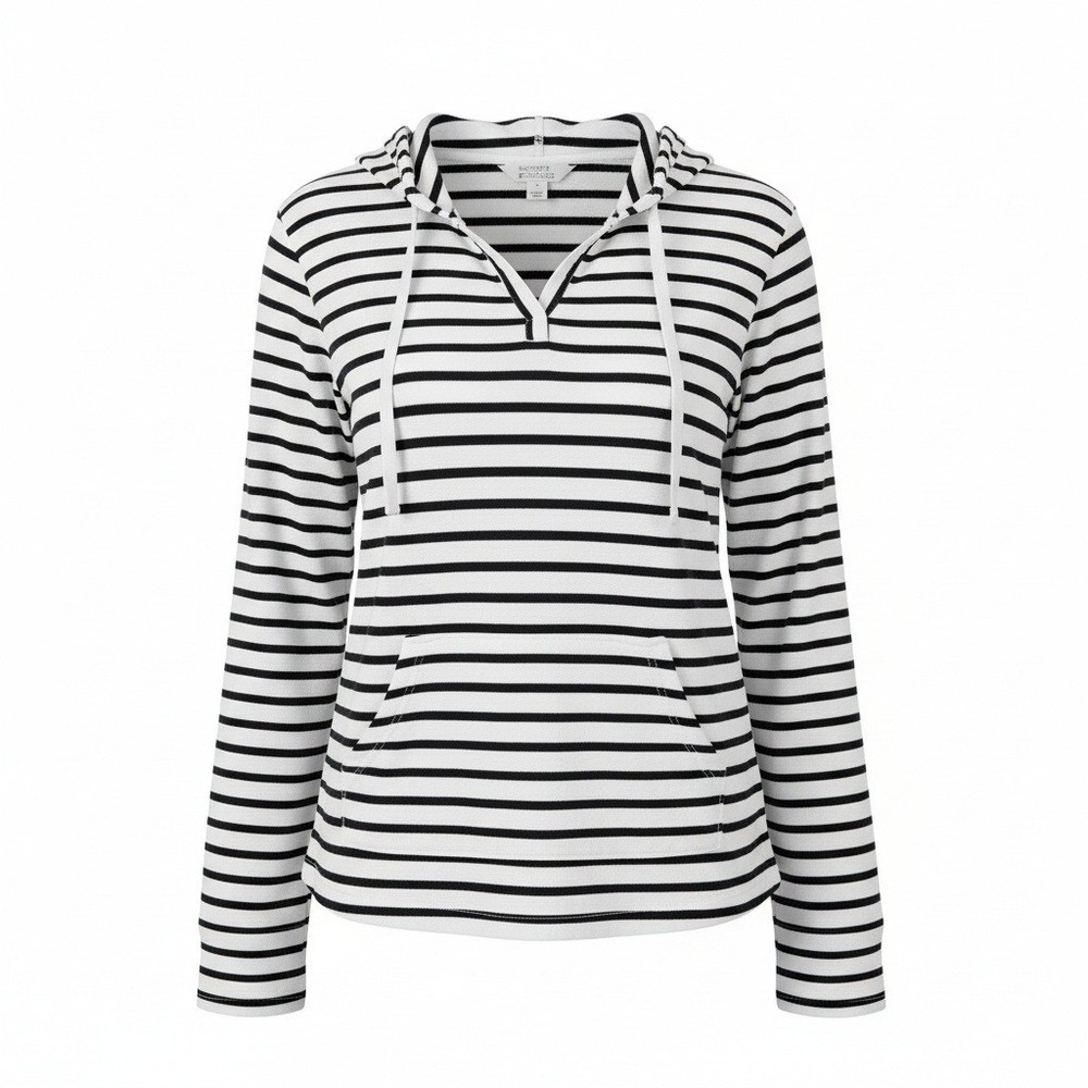 Market & Spruce Black White Striped Hoodie Pullover Long Sleeve Casual Size M