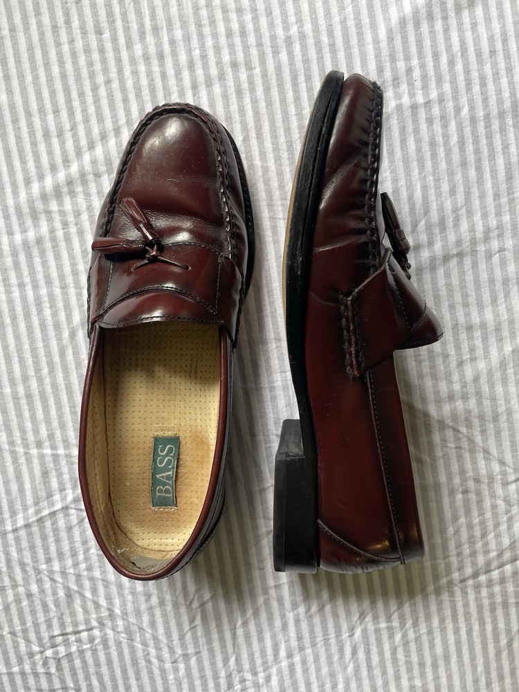 BASS Men’s Brown Leather Tassel Slip-On Dress Loafers 11 D Round Toe