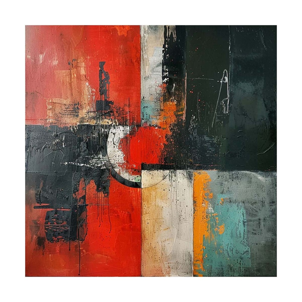 red abstract Black oil painting hand painted on canvas Living Room Home 31in