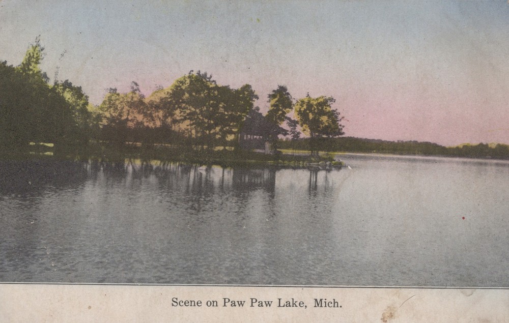 Paw Paw Lake MI Michigan ~ lake scene 1910 Coloma MI cancel