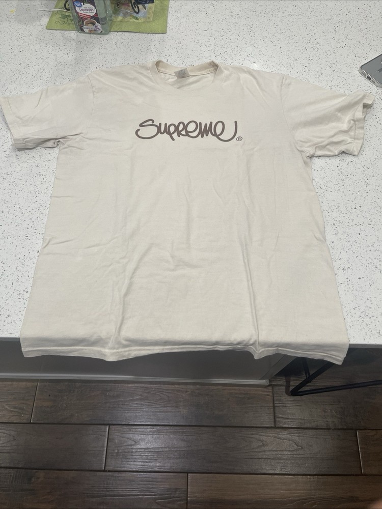 SS22 SUPREME HANDSTYLE LOGO NATURAL OFF WHITE TEE T SHIRT SZ L