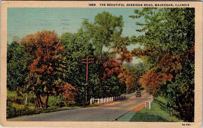 Postcard ROAD SCENE Waukegan Illinois IL m/09 AO7153
