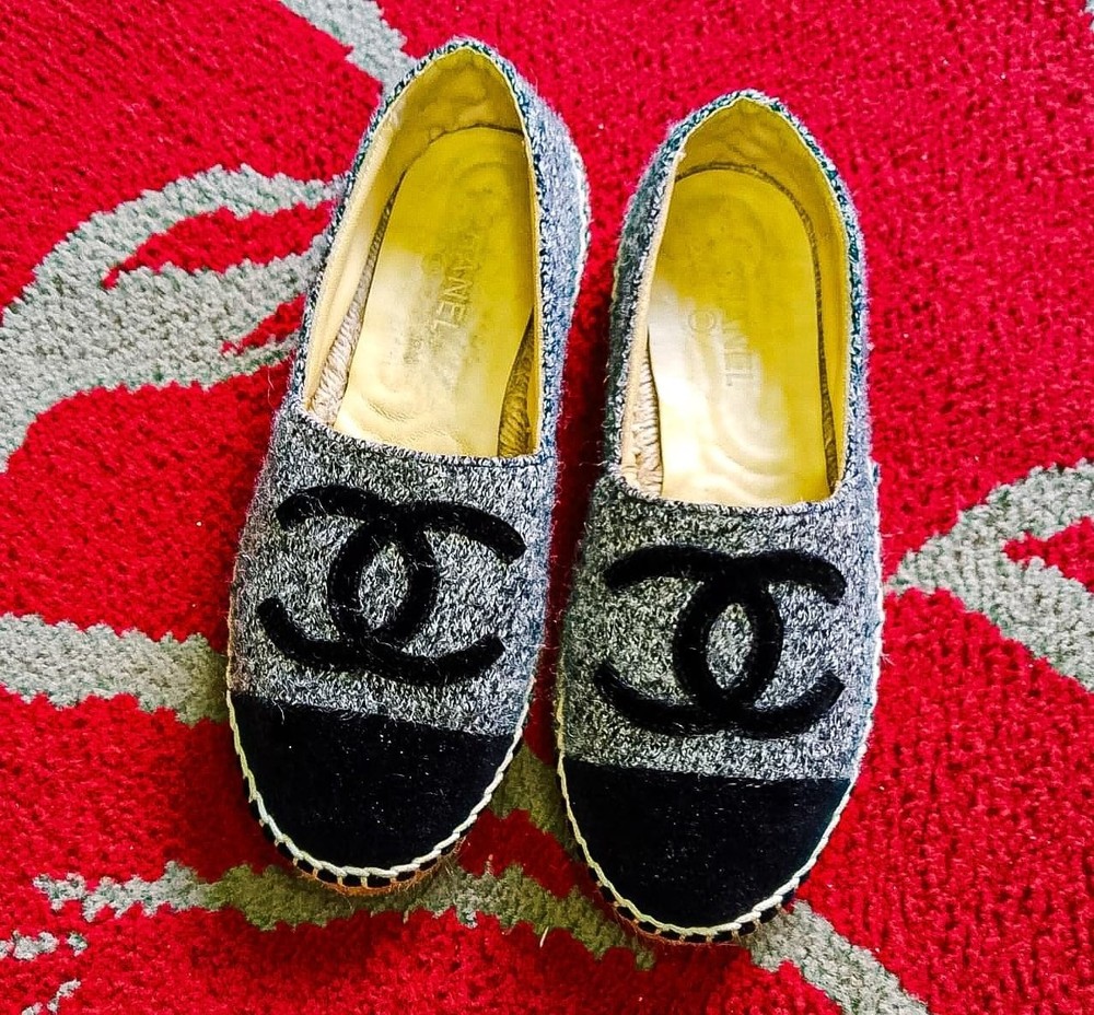 Chanel   Espadrilles  Authentic Tweed Logo CC Logo  37 MADE IN SPAIN