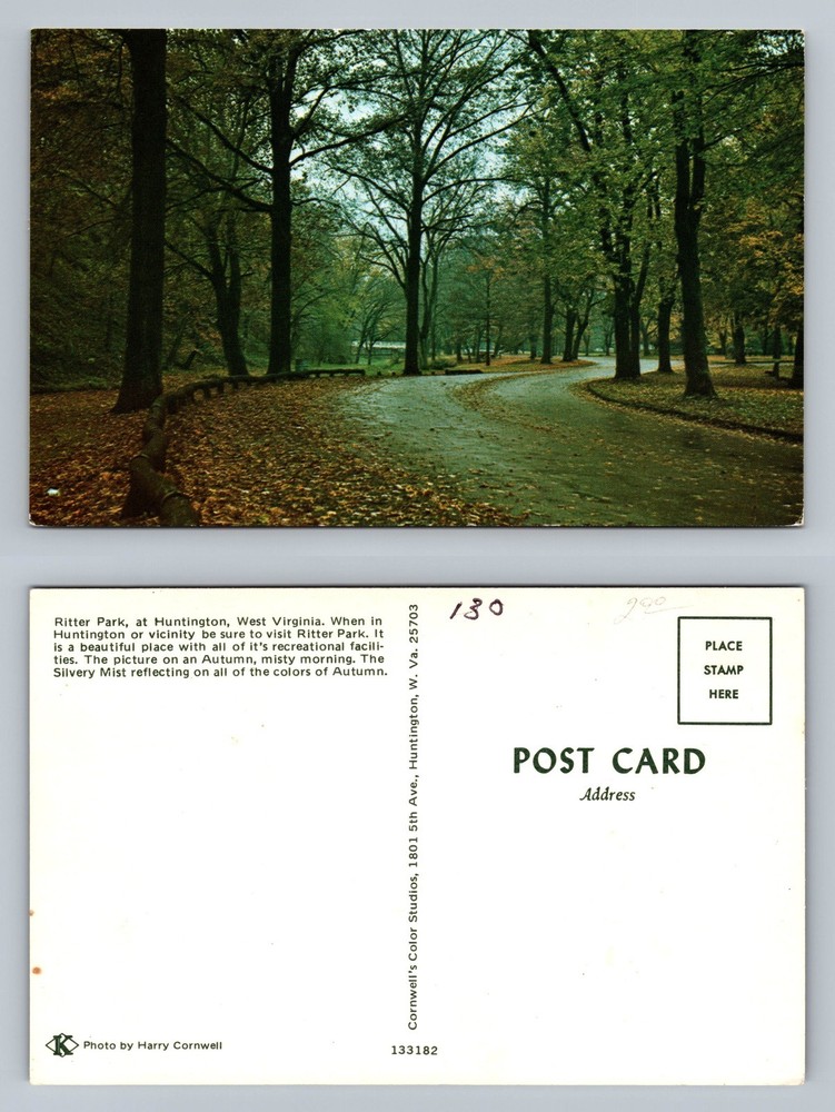 Huntington, WV-West Virginia, Ritter Park Autumn View Vintage Postcard