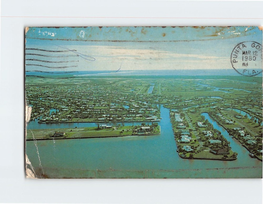 Postcard Aerial View Canals & Backwater Areas Punta Gorda Florida