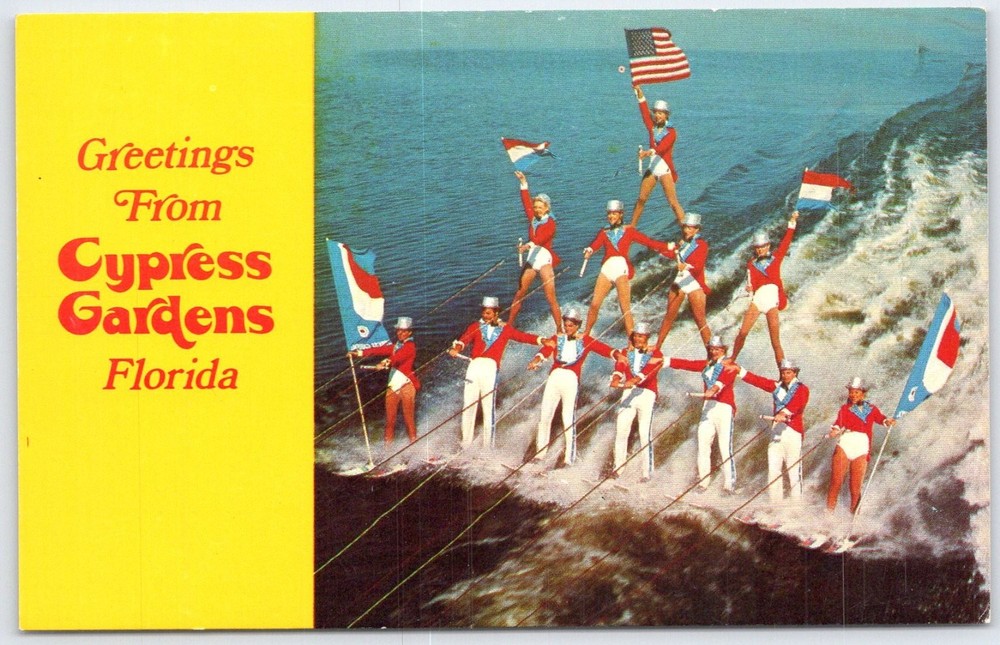 Vintage Cypress Gardens Florida Water Ski Human Pyramid Postcard