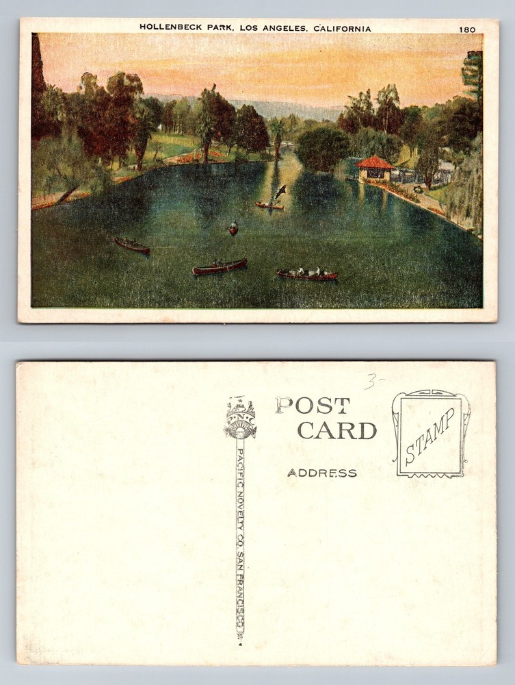 Los Angeles, CA-California, Hollenbeck Park Lake Boating Scene Vintage Postcard