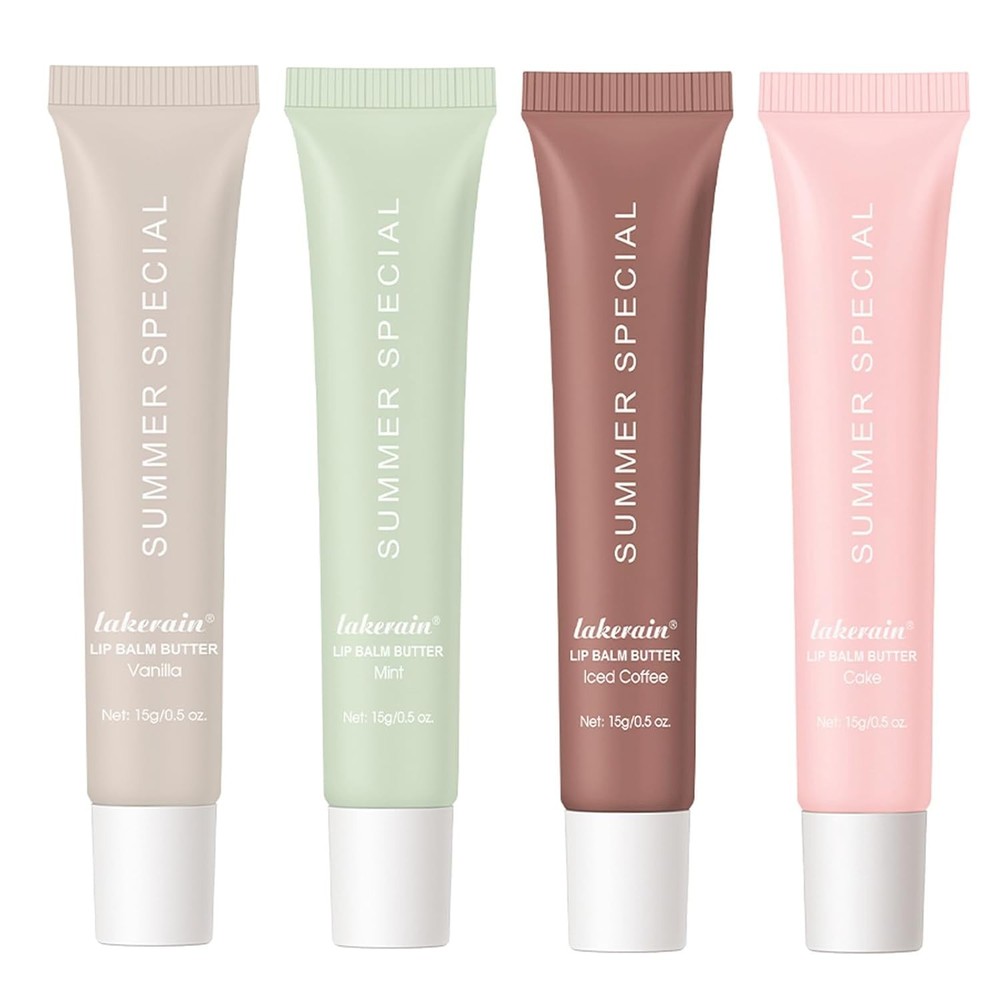 Summer Lip Butter Balm 4PCS Ultra Hydrating Shea Butter & Olive Oil Lip Care Set