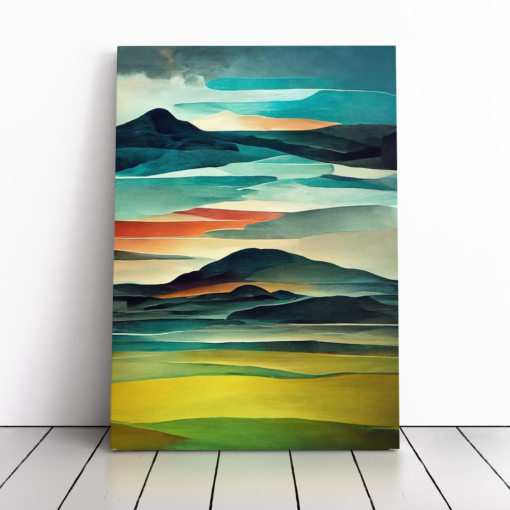 Meadow Landscape In Abstract No.2 Canvas Wall Art Print Framed Picture Decor