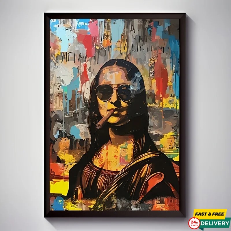 Funny Mona Lisa Graffiti Pop Wall Art Canvas Abstract Painting Poster Home Decor-image