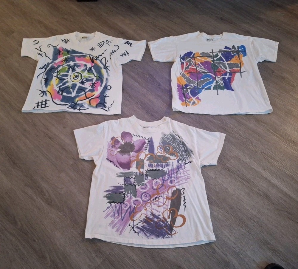 Vintage 90s Jacques Moret Abstract Art T-Shirt  All Over Print AOP Graphic Tee-image